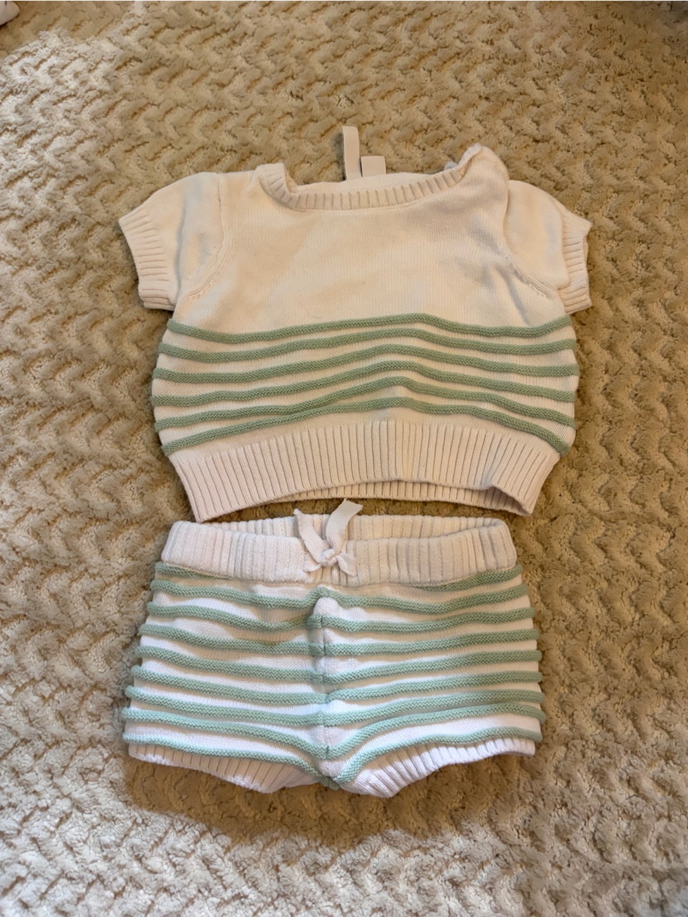 Janie and Jack White and Mint Striped knit set